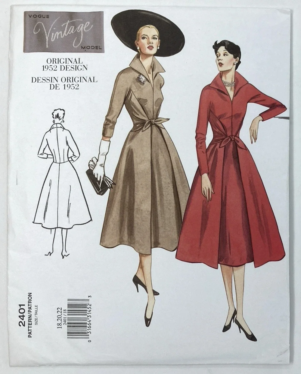 Vogue 2401 Vintage Model Sewing Pattern 1952 Fit-and-Flare Dress Sz 18-22 Uncut